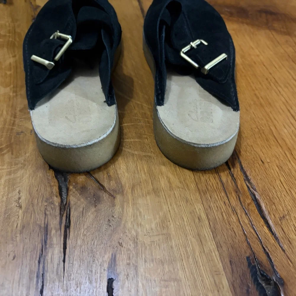 Clarks Originals Black Suede Slip-On Mules, Size 8.5
